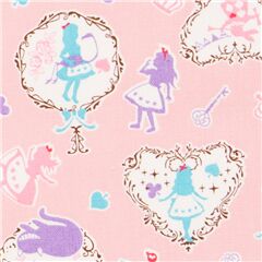 Alice in Wonderland themed smooth oxford cotton pink fabric from Japan