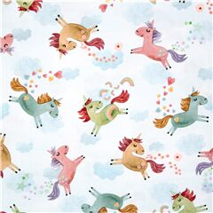 Blue cotton fabric Michael Miller US unicorns hearts rainbows