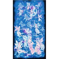 Blue purple fairies scene butterflies Timeless Treasures panel fabric glittery