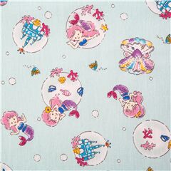 Cute Japan mermaid fabric castles seashells cotton poplin bubbles