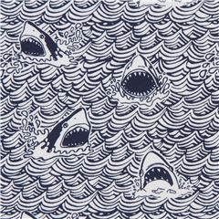 Dear Stella navy blue and white shark knit fabric