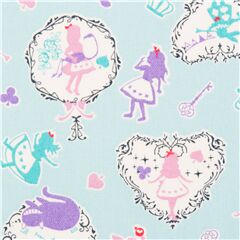 Japan Alice in Wonderland themed smooth oxford cotton fabric in pale blue