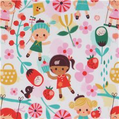 Lillestoff colorful flower garden organic jersey knit fabric with little girls