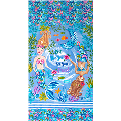 Mermaid full pattern fabric cotton let the sea set you free blue floral