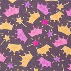 Michael Miller grey cotton fabric tumbling stars crowns and wands