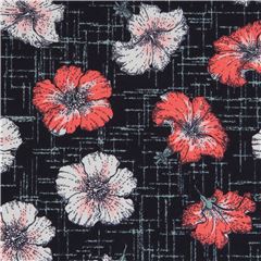 Stof Fabrics dark grey vintage hibiscus flower knit fabric