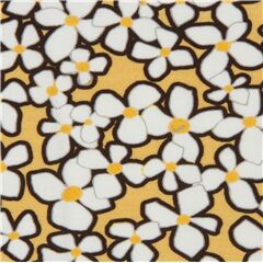 Stof Fabrics light mustard yellow jersey viscose knit fabric with flowers