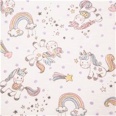 Unicorn Japan cotton knit Kokka rainbow clouds fabric white