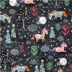 Watercolor black fabric Michael Miller US soft colors unicorns