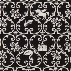 black fairy tale karakusa fabric with damask vine pattern by Cosmo