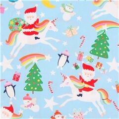 blue background Alexander Henry Xmas mythical animal fabric ornaments and stars