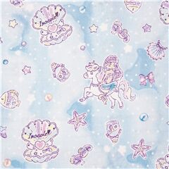 blue cotton seashell stars unicorn mermaid cloudy floating glitter fabric