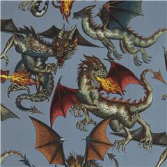 blue-grey Alexander Henry dragon animal fabric