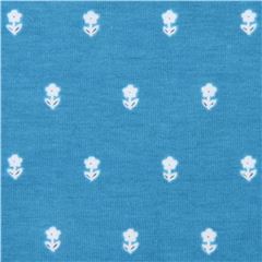 blue with mini white flower knit fabric Dear Stella