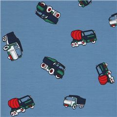 construction vehicle jersey knit fabric in blue
