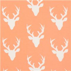 coral-peach knit fabric with deer stag animal