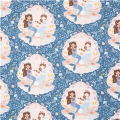 dark blue sea fabric with mermaids and ocean elements by Dear Stella