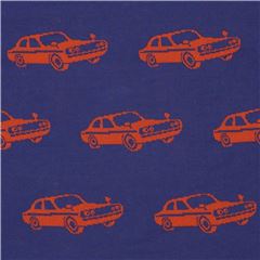 dark blue with orange car Jacquard echino fabric