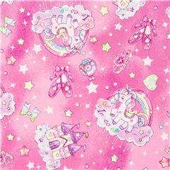 glitter fabric Japan pink cotton ballet shoes stars unicorn cloudy floating