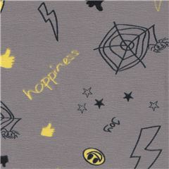 grey kids knit fabric with lightning bolts and emojis