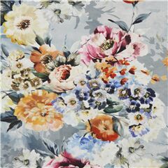 grey knit fabric with colorful painting style flower garden