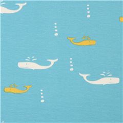 knit organic whale fabric in blue