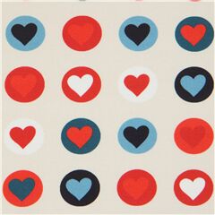 light beige knit fabric with colorful hearts by Stof Fabrics