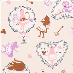 light peach Alice in Wonderland themed smooth oxford cotton fabric from Japan
