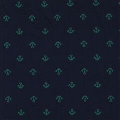 navy blue green anchors Kokka yarn dyed Jacquard knit fabric