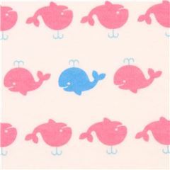off-white pink with cute light blue whale knit fabric