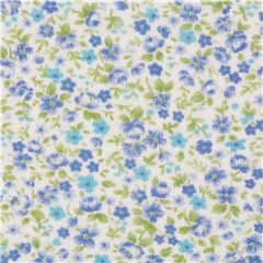 off white smooth knit fabric Japan with small blue flowers densely packed