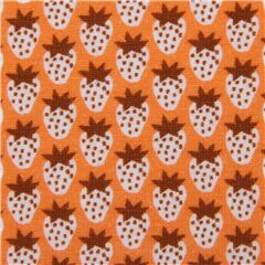 orange mini strawberry print knit fabric by Robert Kaufman
