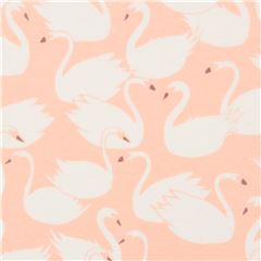 peach-pink knit fabric with swan bird animal
