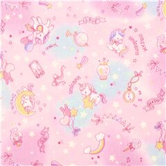 pink smooth cotton fabric from Japan tumbling kawaii unicorn and glitter stars