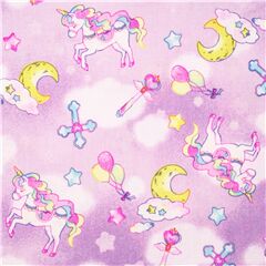 purple cloudy glitter fabric Japan pink cotton cross stars unicorn