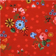 red-brown Robert Kaufman colorful flower knit fabric