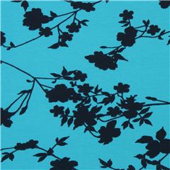 turquoise Stof Fabrics knit fabric with black flowers