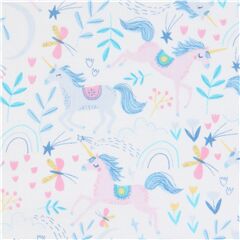 white fairy tale fabric with unicorns by Dear Stella