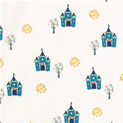 white fairy tale maze with geometric sun tree and castle by Michael Miller