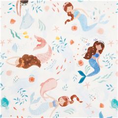 white mermaid ocean themed cotton fabric marine animals Dear Stella