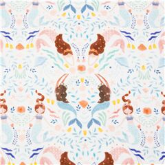 white sea fabric with mirrored mermaids and ocean elements by Dear Stella